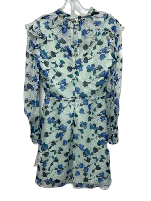 Diane Von Furstenberg Size 0 Sage Green & Blue Silk Long Sleeve Mock Neck Dress Sage Green & Blue / 0