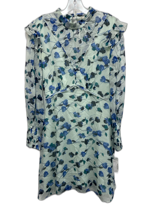 Diane Von Furstenberg Size 0 Sage Green & Blue Silk Long Sleeve Mock Neck Dress Sage Green & Blue / 0