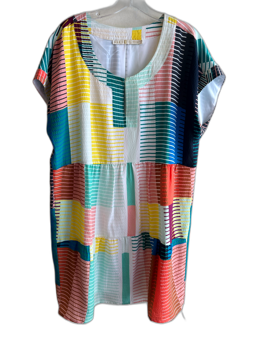 Marie Oliver Size 1 Multi Silk Lined Broken Lines Round split neck Dress Multi / 1