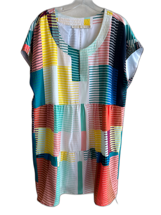 Marie Oliver Size 1 Multi Silk Lined Broken Lines Round split neck Dress Multi / 1