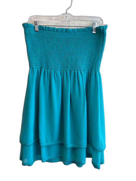 Ramy Brook Size Large Teal Green Polyester Strapless Stretch bodice Tiered Dress Teal Green / Large