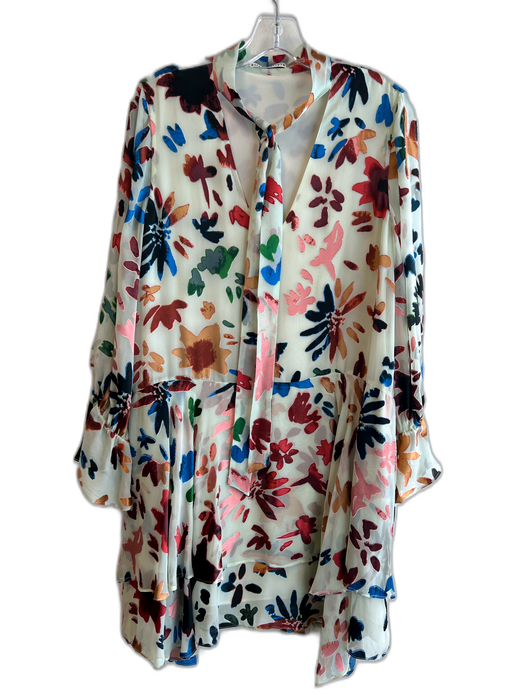 Alice & Olivia Size Large Multi Viscose Lined V Neck Tie At Neck Dress Multi / Large