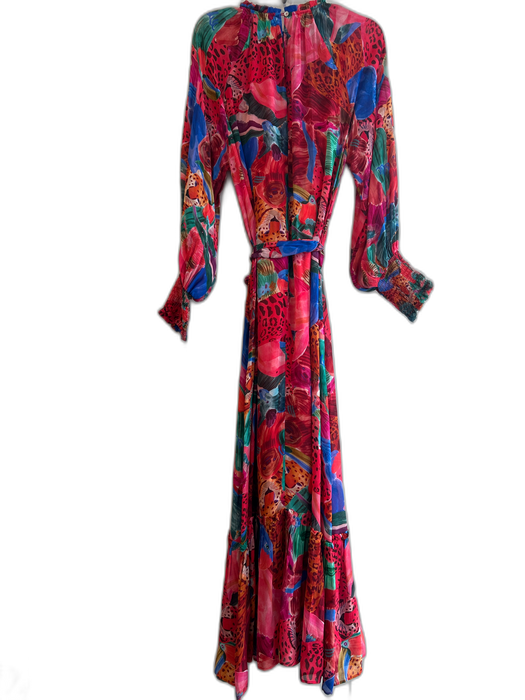 Farm Rio Size Medium Red, Blue & Mulit Long Sleeve Slip Inc Belt Animal Dress Red, Blue & Mulit / Medium