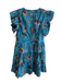 Ulla Johnson Size 10 Teal Multi Cotton floral print V Neck Tie At Waist Dress Teal Multi / 10