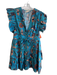 Ulla Johnson Size 10 Teal Multi Cotton floral print V Neck Tie At Waist Dress Teal Multi / 10