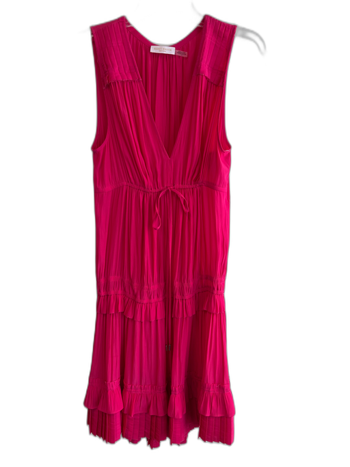 Ramy Brook Size Large Dark Pink Polyester Sleeveless V Neck Ruffle Accent Dress Dark Pink / Large