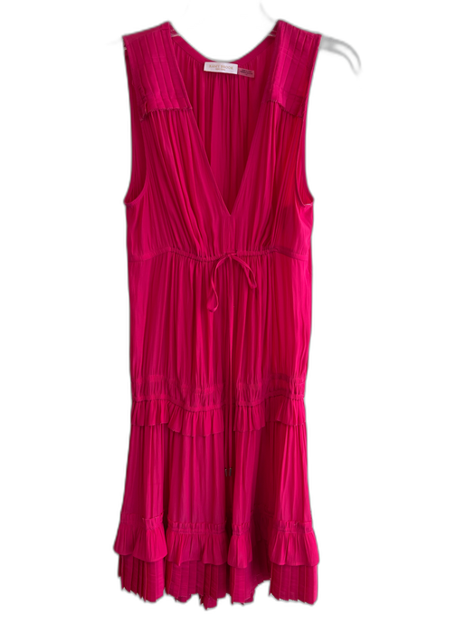 Ramy Brook Size Large Dark Pink Polyester Sleeveless V Neck Ruffle Accent Dress Dark Pink / Large