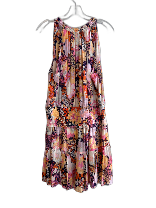 A.L.C. Size 12a Navy, Pink & Orange Silk floral print Sleeveless V Neck Dress Navy, Pink & Orange / 12a