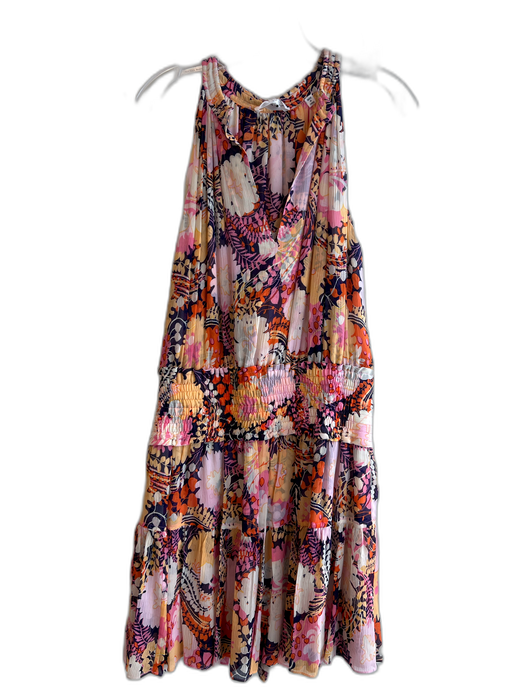 A.L.C. Size 12a Navy, Pink & Orange Silk floral print Sleeveless V Neck Dress Navy, Pink & Orange / 12a
