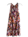 A.L.C. Size 12a Navy, Pink & Orange Silk floral print Sleeveless V Neck Dress Navy, Pink & Orange / 12a