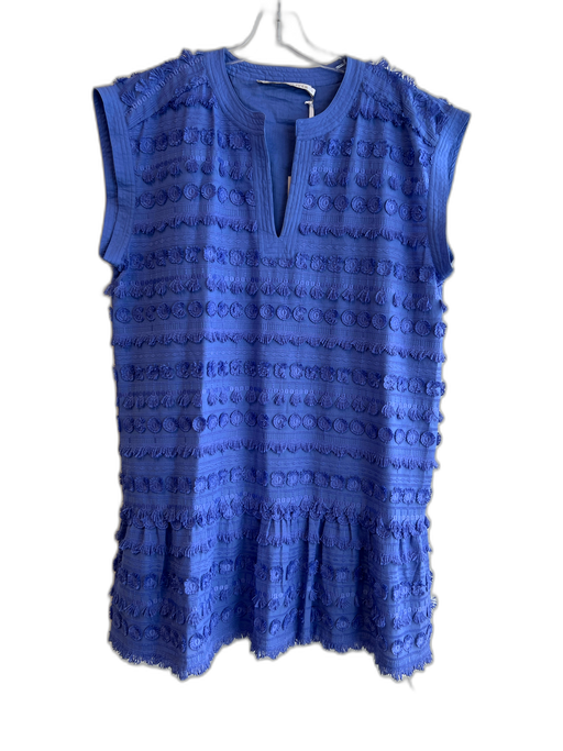 Marie Oliver Size Large Lapis Cotton Sleeveless Round Split Neck Dress Lapis / Large