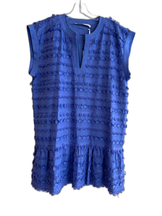 Marie Oliver Size Large Lapis Cotton Sleeveless Round Split Neck Dress Lapis / Large