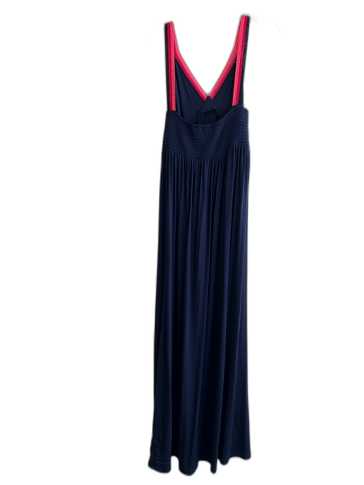 Trina Turk Size Large Navy Viscose Sleeveless V Neck Trim Maxi Dress Navy / Large