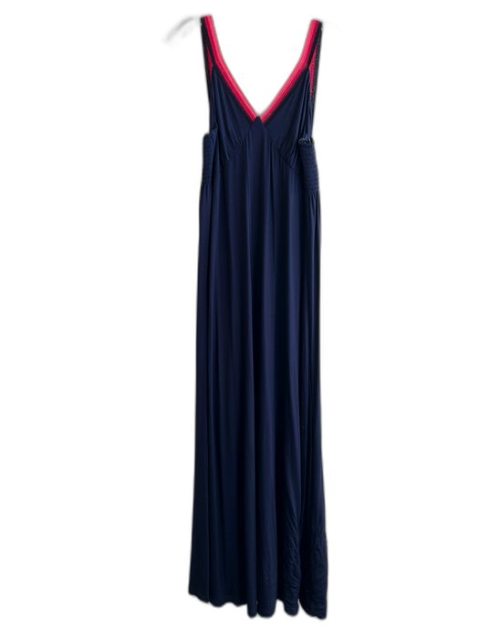 Trina Turk Size Large Navy Viscose Sleeveless V Neck Trim Maxi Dress Navy / Large