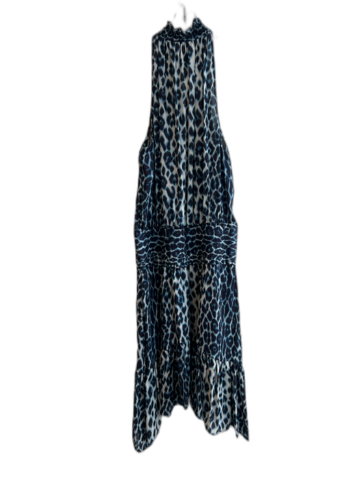 A.L.C. Size 12 Navy & Cream Silk Animal Print Sleeveless Lined V Neck Dress Navy & Cream / 12