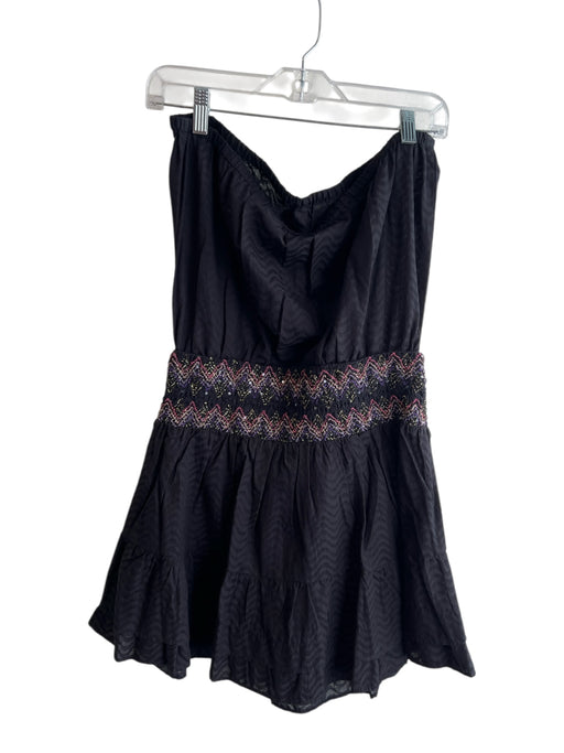 Ramy Brook Size Large Black Cotton Strapless Decorative Waistband Tiered Dress Black / Large