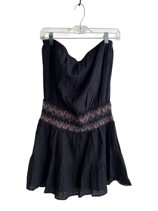 Ramy Brook Size Large Black Cotton Strapless Decorative Waistband Tiered Dress Black / Large