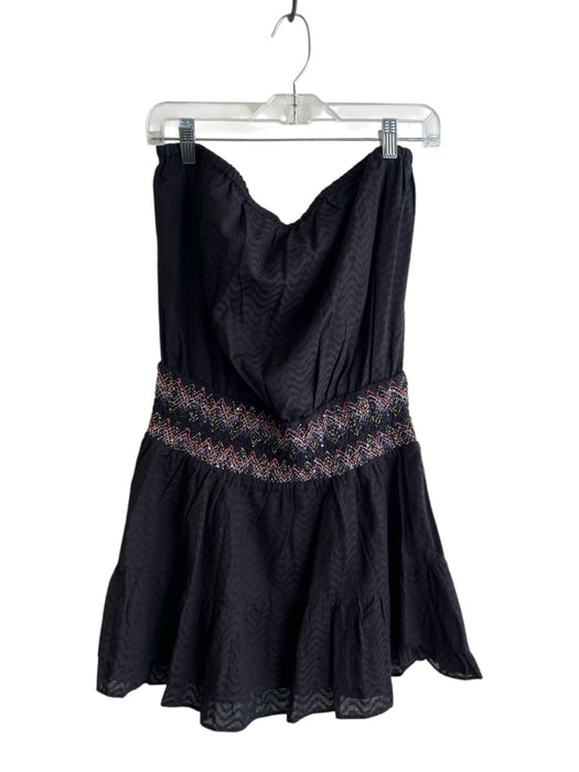 Ramy Brook Size Large Black Cotton Strapless Decorative Waistband Tiered Dress Black / Large