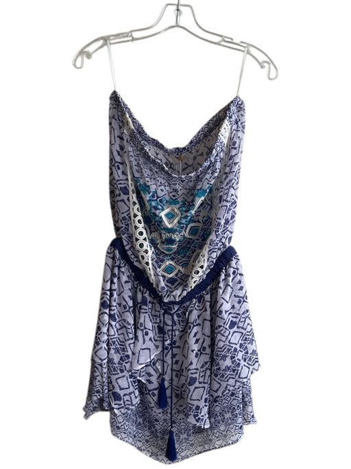 Ramy Brook Size Large Blue & White Polyester Strapless Embroidered Detail Dress Blue & White / Large