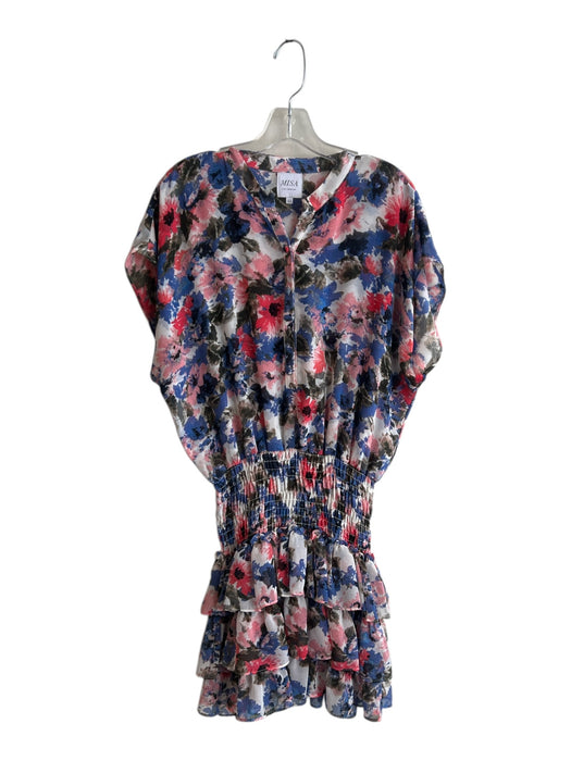 Misa Size XL Red, Blue & Multi Polyester Floral Half Button Stretch Waist Dress Red, Blue & Multi / XL