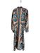 Farm Rio Size Large Blue, Orange & Brown Viscose Collared Button Down Dress Blue, Orange & Brown / Large
