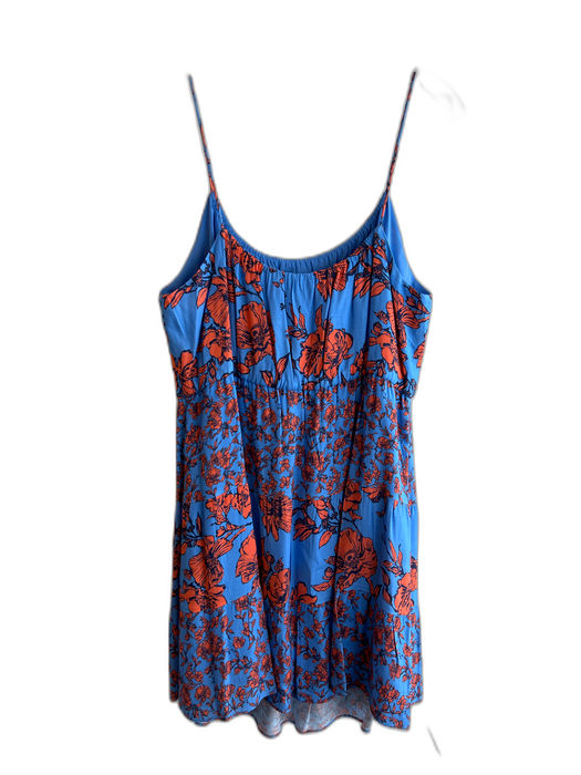 Alice & Olivia Size XL Blue & Orange Viscose Spaghetti Strap Floral Tiered Dress Blue & Orange / XL