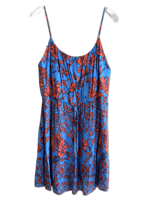 Alice & Olivia Size XL Blue & Orange Viscose Spaghetti Strap Floral Tiered Dress Blue & Orange / XL