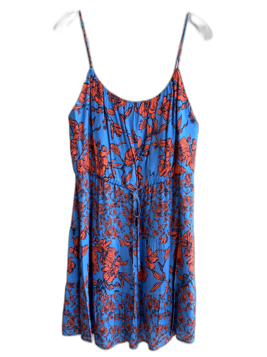 Alice & Olivia Size XL Blue & Orange Viscose Spaghetti Strap Floral Tiered Dress Blue & Orange / XL