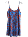 Alice & Olivia Size XL Blue & Orange Viscose Spaghetti Strap Floral Tiered Dress Blue & Orange / XL