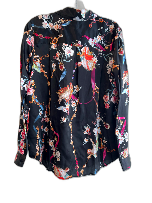L'agence Size Large Black & Multi Silk Long Sleeve Collared buttondown print Top Black & Multi / Large