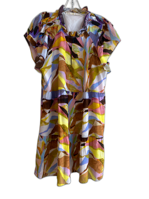 Marie Oliver Size 1 Yellow, Blue, Multi Rayon & Silk Abstract Print Dress Yellow, Blue, Multi / 1