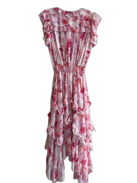 Misa Size Large Pink & Purple Polyester Watercolor Print V Neck Dress Pink & Purple / Large