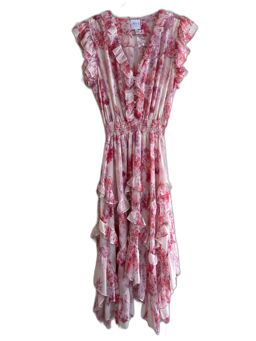 Misa Size Large Pink & Purple Polyester Watercolor Print V Neck Dress Pink & Purple / Large