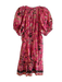 Ulla Johnson Size 12 Rasberry & Multi Cotton Floral Round Split Neck Dress Rasberry & Multi / 12