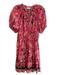 Ulla Johnson Size 12 Rasberry & Multi Cotton Floral Round Split Neck Dress Rasberry & Multi / 12