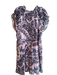 Marie Oliver Size 1 Pink, Blue & Gold Rayon & Silk Ikat Ruffle Neckline Dress Pink, Blue & Gold / 1