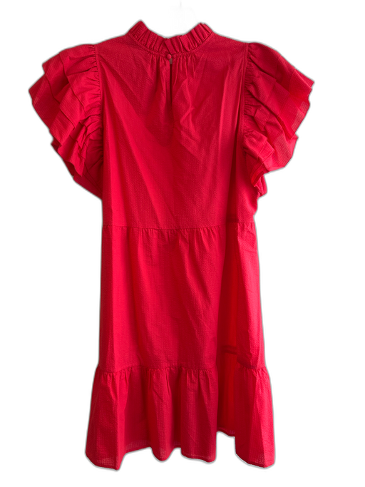 Marie Oliver Size Medium Red Cotton High Ruffle Neck Tiered Short Sleeve Dress Red / Medium