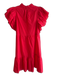 Marie Oliver Size Medium Red Cotton High Ruffle Neck Tiered Short Sleeve Dress Red / Medium