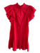 Marie Oliver Size Medium Red Cotton High Ruffle Neck Tiered Short Sleeve Dress Red / Medium