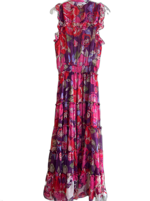 Misa Size Large Red, Pink & Purple No Fabric Tag Floral Tiered Collared Dress Red, Pink & Purple / Large