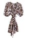A.L.C. Size 12 White, Brown & Multi Cotton Abstract Floral Elastic Waist Dress White, Brown & Multi / 12