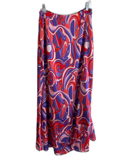 Ramy Brook Size 12 Red, Purple & Multi Polyester Side Zip High Low Skirt Red, Purple & Multi / 12