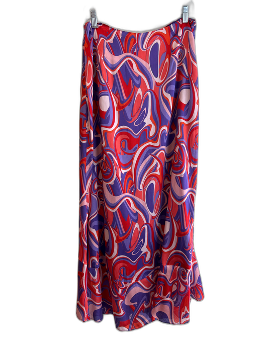Ramy Brook Size 12 Red, Purple & Multi Polyester Side Zip High Low Skirt Red, Purple & Multi / 12