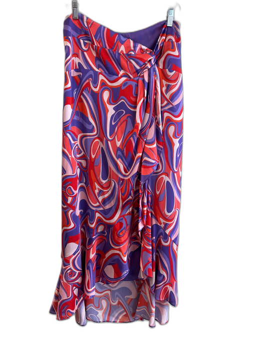 Ramy Brook Size 12 Red, Purple & Multi Polyester Side Zip High Low Skirt Red, Purple & Multi / 12
