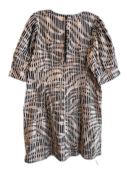 Marie Oliver Size Large Black, Tan & White Cotton All Over Print Back Zip Dress Black, Tan & White / Large