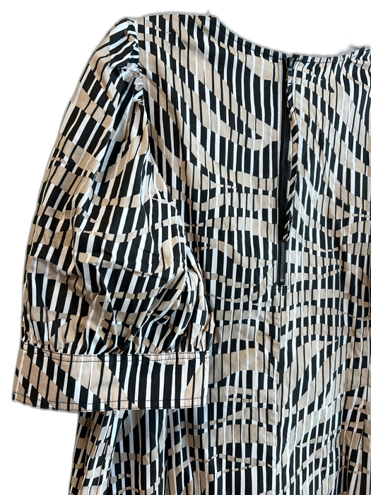 Marie Oliver Size Large Black, Tan & White Cotton All Over Print Back Zip Dress Black, Tan & White / Large