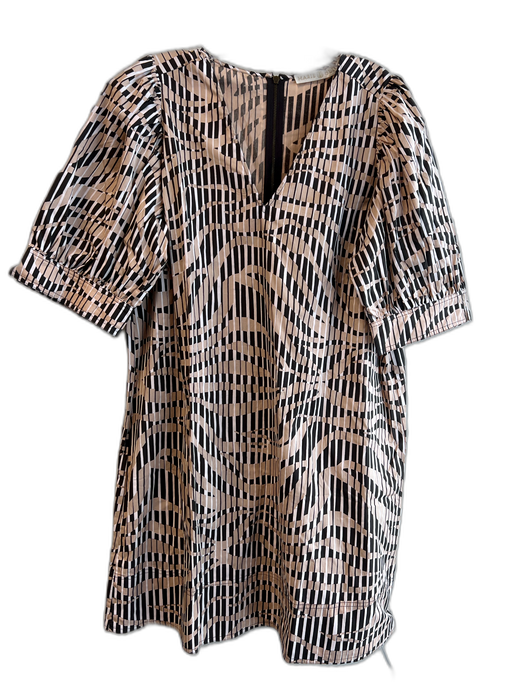 Marie Oliver Size Large Black, Tan & White Cotton All Over Print Back Zip Dress Black, Tan & White / Large