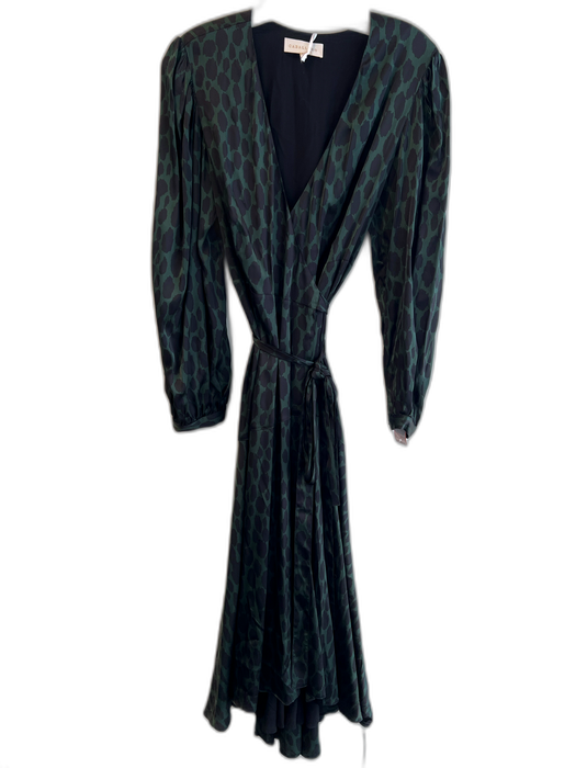 Caballero Size Medium Green & Black Viscose Animal Print Long Sleeve Dress Green & Black / Medium