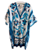 Bell Size XL Blue & White Cotton & Silk V Neck Abstract Print Short Sleeve Dress Blue & White / XL