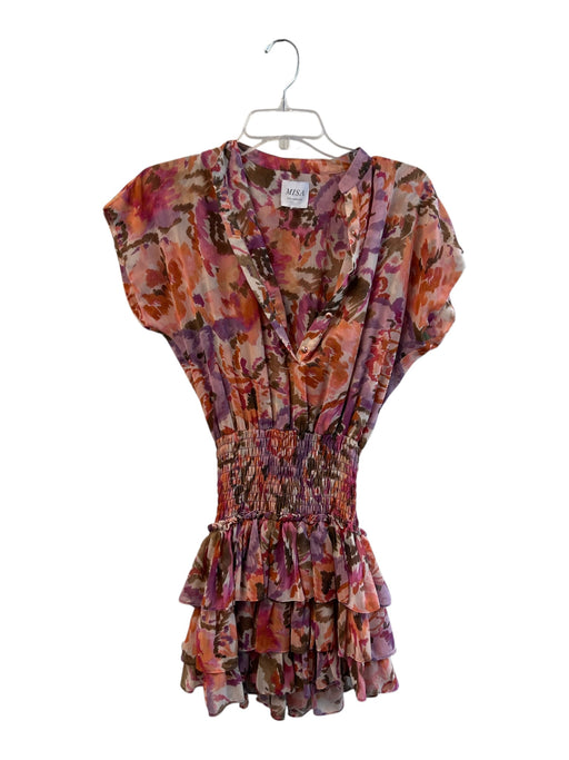 Misa Size XXS Orange pink Multi Polyester Short Sleeve Floral Print Dress Orange pink Multi / XXS